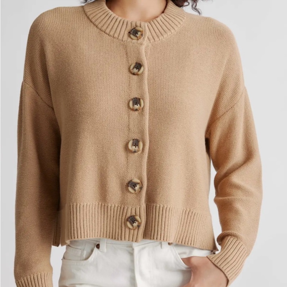 Quince Women's Beige Button-Up Knit Cardigan